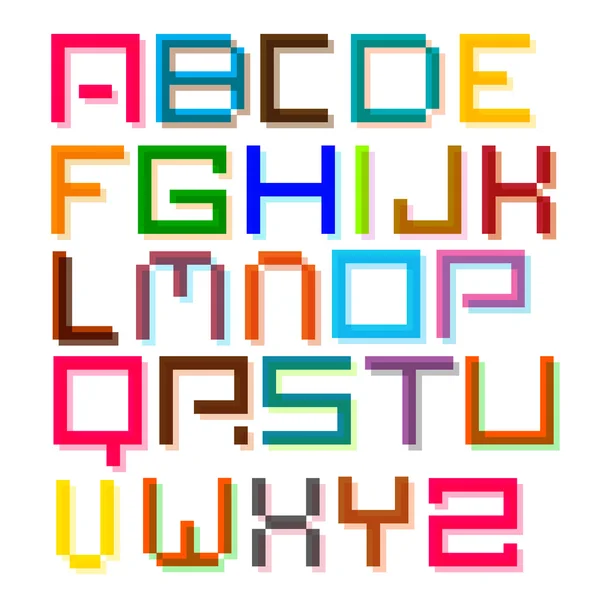 Font. Colorful Pixel Retro Digital Vector Alphabet Letters Set. — Stock Vector