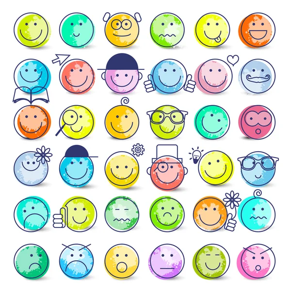 Colorful Faces Set. Vector Icons Isolated on White Background. — Stock Vector