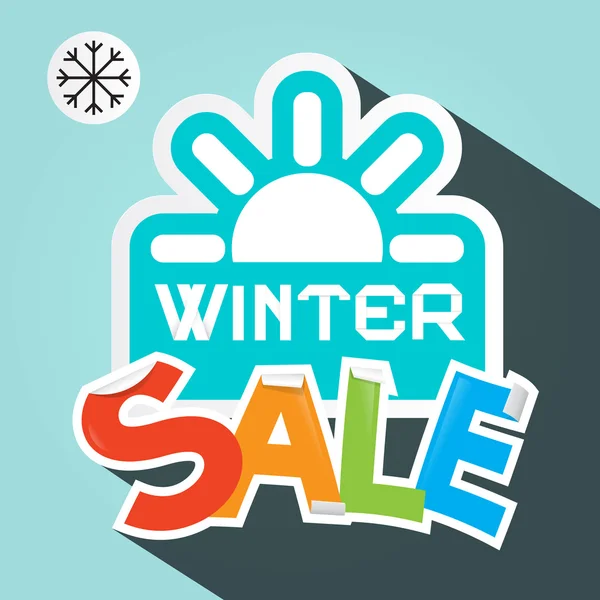 Ilustração do vetor retro da venda do inverno com título colorido do corte de papel e sol azul — Vetor de Stock