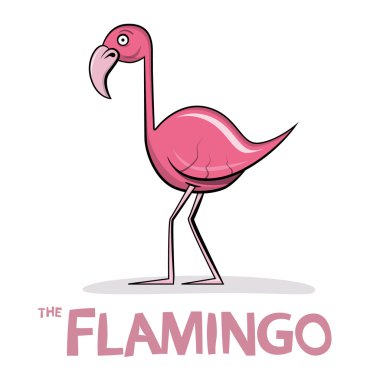 Flamingo karikatür. Vektör pembe kuş çizim.