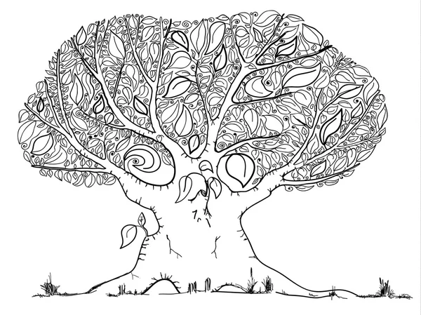 Baumillustration. Umriss von Hand gezeichnet abstrakte Baum isoliert auf weißem Hintergrund in Vektor umgewandelt. — Stockvektor