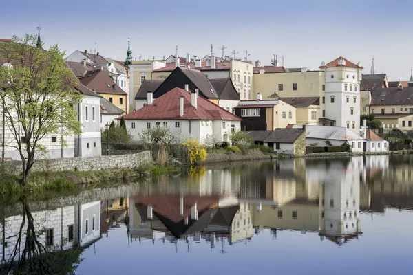 Old Town View with Lake. Jindrichuv Hradec City in Czech Republic - Southern Bohemia. — Stock Photo, Image