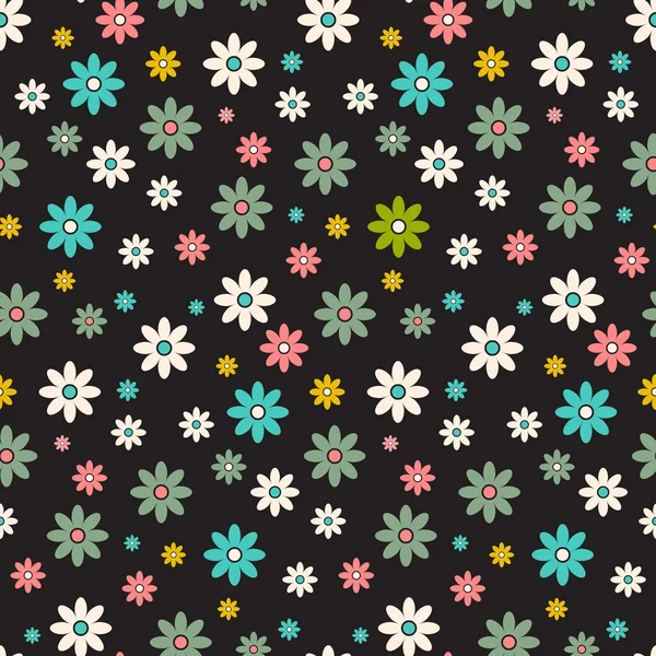 Seamless Pattern. Dark Vector Background - Retro Flowers. — Stock Vector
