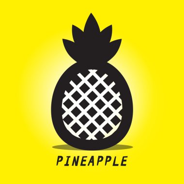 Ananas vektör. Sarı zemin üzerine siyah Ananas sembolü.