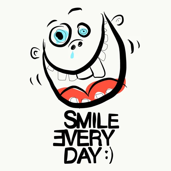 Smile Every Day Slogan. Funky Vector Illustration with Crazy Face. — ストックベクタ
