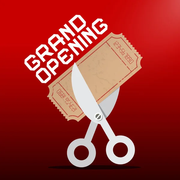 Grand Opening. Scissors Cutting Ticket on Red Background. Vector. — Stock vektor