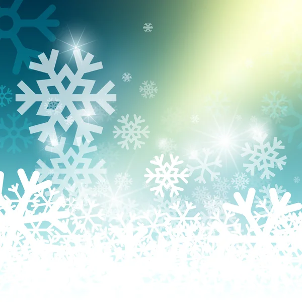 Sárga fény és hópelyhek a tél absztrakt kék háttér — Stock Vector