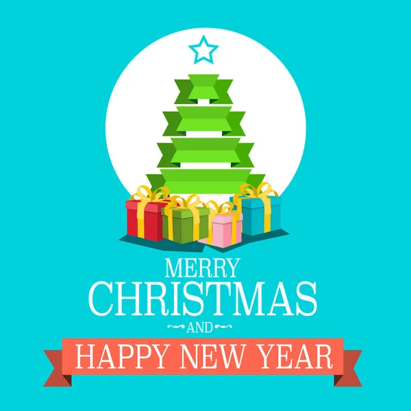 Veselé vánoční přání s papírem vánoční strom — Stockový vektor