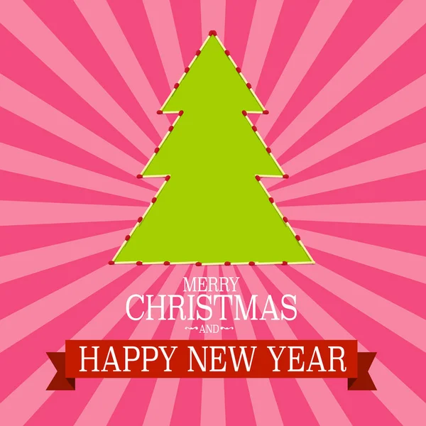 Veselé Vánoce a šťastný nový rok. Papír Zelený strom na Retro růžové pozadí. — Stockový vektor