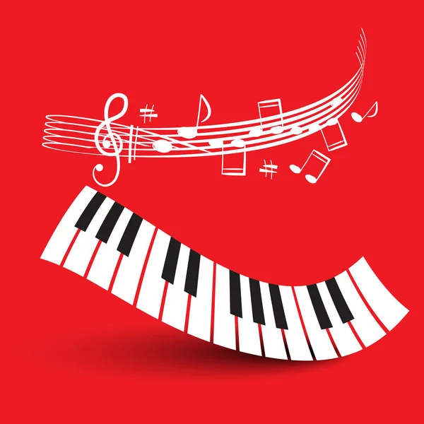 Piano klavier met personeel op rode achtergrond. Vectorillustratie. — Stockvector