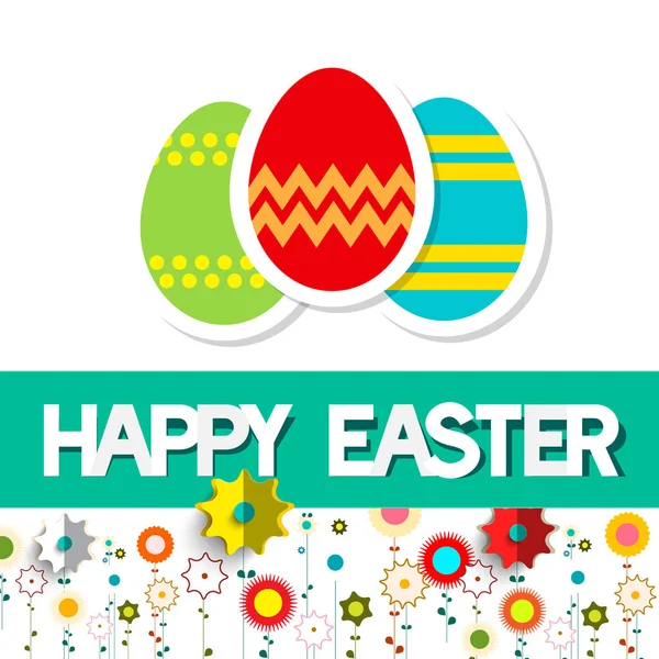 Mutlu Paskalya vektör kartı yumurta ve çiçeklerle — Stok Vektör
