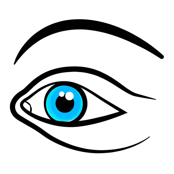 Icono de ojos. Ojo azul vectorial con contorno negro aislado sobre fondo blanco . — Vector de stock