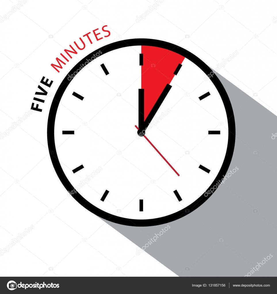 Reloj de cinco minutos. Cuenta atrás del cronómetro. Vector reloj cara