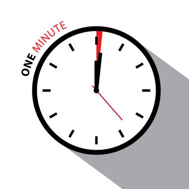 Bir dakika saat. Kronometre geri sayım. Beyaz arka plan üzerinde izole vektör saat yüzünü.