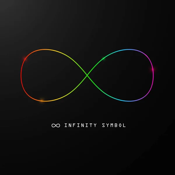 Infinity symbool. Vector eindeloze teken. Kleurrijke 8 pictogram op een zwarte achtergrond in regenboogkleuren. — Stockvector