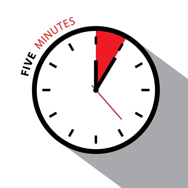 Το ρολόι πέντε λεπτά. Χρονόμετρο αντίστροφης μέτρησης. Διάνυσμα ρολογιού που απομονώνονται σε λευκό φόντο. — Διανυσματικό Αρχείο