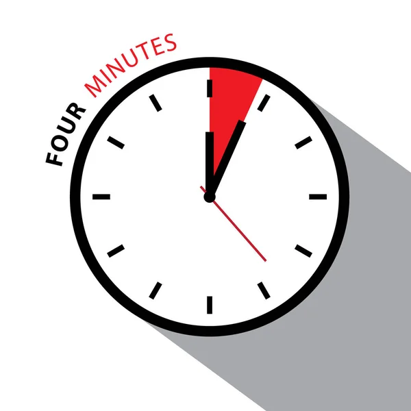 Horloge de quatre minutes. Compte à rebours chronomètre. Horloge vectorielle visage isolé sur fond blanc . — Image vectorielle