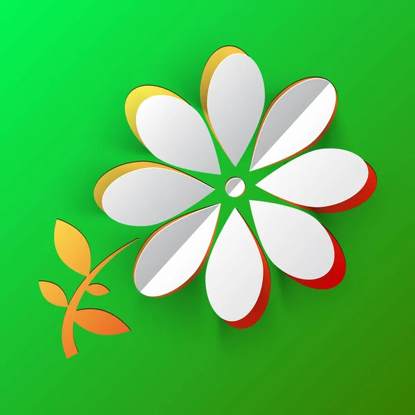 Spring Flower. Vector Paper Cut Abstract Flower on Green Background. — Stock Vector