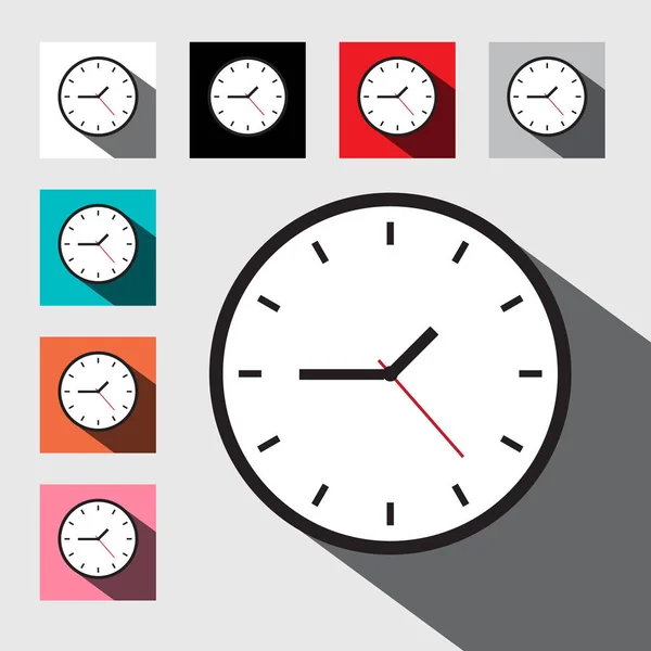 Relógio. Conjunto de cara de relógio de vetor de design plano . — Vetor de Stock