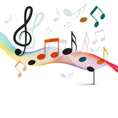Müzik notlar ve personel. Renkli dalga müzik arka plan.