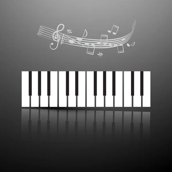 Tastiera per pianoforte con note e pentagramma su sfondo argento scuro. Disegno copertina LP vettoriale . — Vettoriale Stock