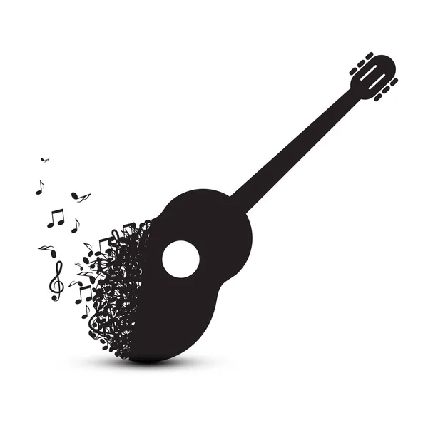 Gitarre aus Noten. Vektor-Musiksymbol isoliert auf weißem Hintergrund. — Stockvektor