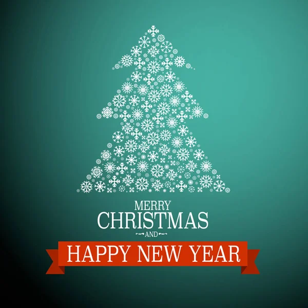 Veselé Vánoce a šťastný nový rok Card. vektor strom vyrobený z vloček. — Stockový vektor