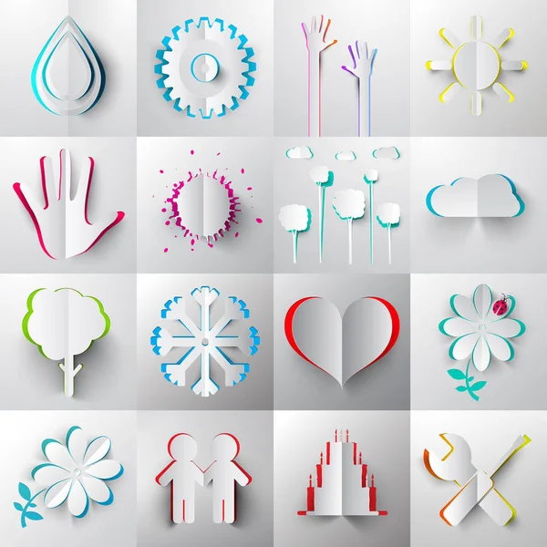Iconos de vectores de corte de papel - Símbolos . — Vector de stock