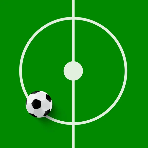 Bola de futebol no centro de grama verde do campo — Vetor de Stock