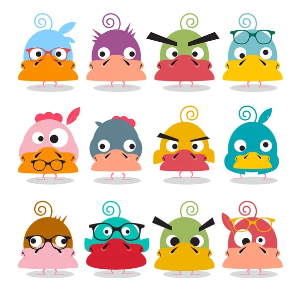 Desenhos animados de frango. Funky Birds Personagens. Vetor animais engraçados . — Vetor de Stock