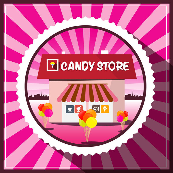 Candy Store. Vector Pink Retro Cover Design.