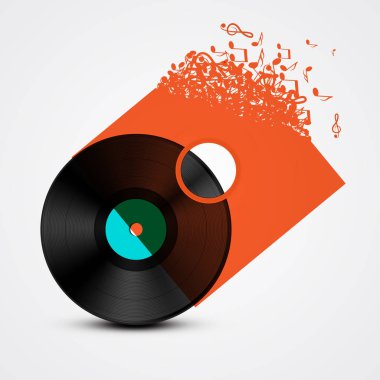 Vinil plak Lp şeffaf kapaklı müzik notlar aldım. Soyut vektör çizim.