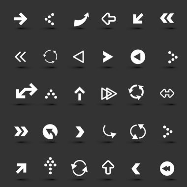 Ok simgeleri ayarlayın. Koyu arka plan üzerinde beyaz vektör App ok düğmeleri.