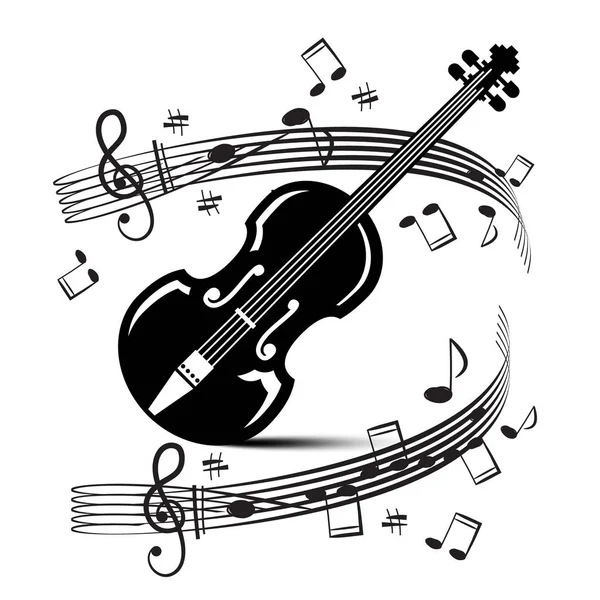 Staff and Notes with Violin. Vector Music Illustration. Black Objects Isolated on White Background. — Stock Vector