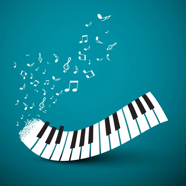 Flying Notes with Abstract Piano Keyboard. Music Vector Background. — Stock Vector