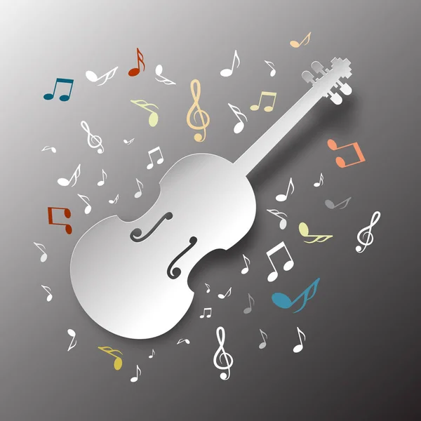 Music Background. Paper Cut Violin with Notes. Vector Illustration. — Stock Vector