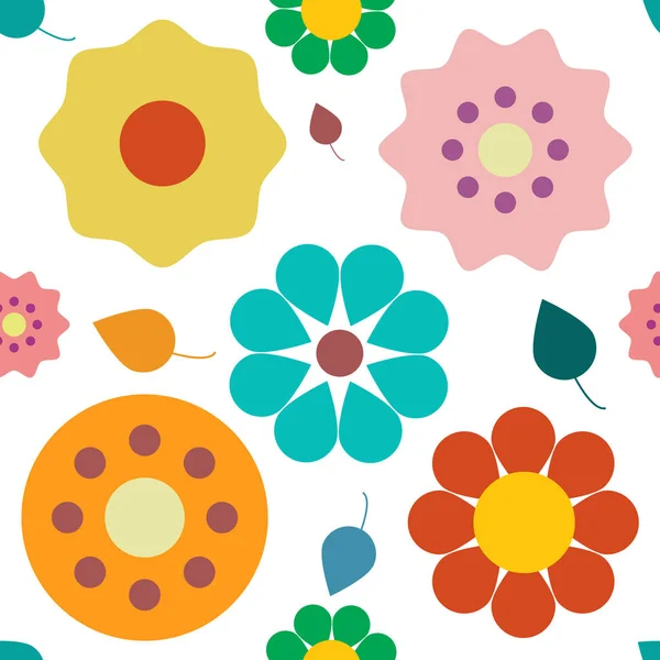 Flowers Seamless Pattern. Colorful Vector Retro Plant Background. — Stock Vector