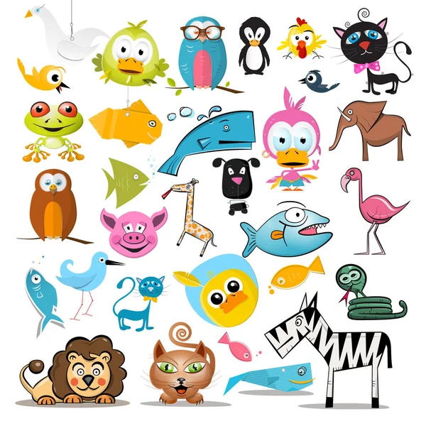 Animals Set. Vector Animal Collection Isolated on White Background. — Stock Vector