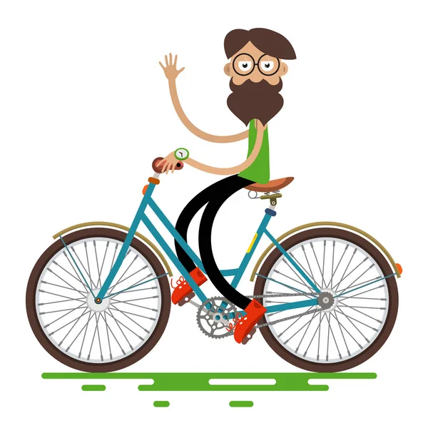 Hipster hombre montar bicicleta retro aislado sobre fondo blanco. Dibujos animados vectorial . — Archivo Imágenes Vectoriales