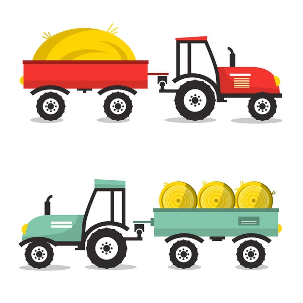 Tractor vectorial con Dray. Tractores planos de diseño plano aislados sobre fondo blanco . — Vector de stock