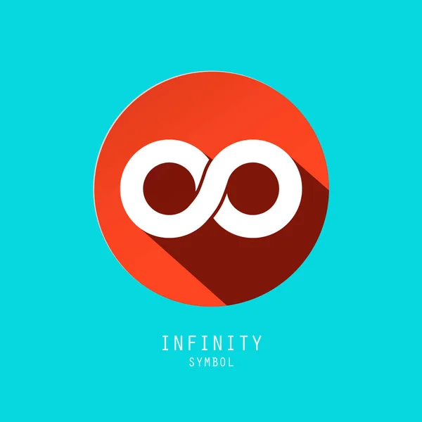 Infinity symbool. Retro Vector platte ontwerp pictogram in rode cirkel op blauwe achtergrond. — Stockvector