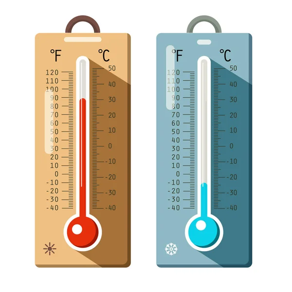 Thermometers Icons Set. Summer and Winter - Hot and Cold Thermometer. — Stock Vector