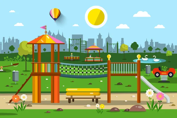 Parque infantil en City Park Vector — Vector de stock