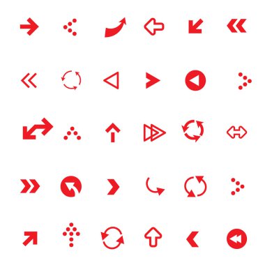 Düz kırmızı vektör okları ayarla izole beyaz arka plan üzerinde