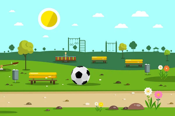 Parco con pallone da calcio — Vettoriale Stock