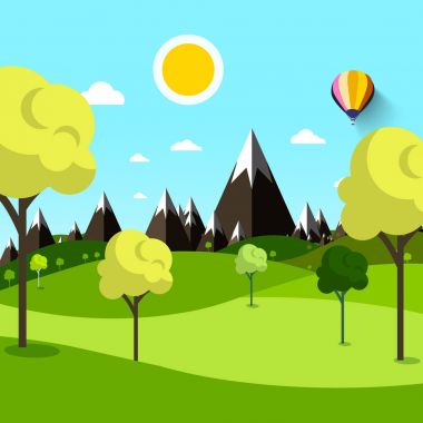 Arka plan üzerinde Dağları ile çayır ağaçta