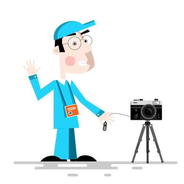 Photographer with Camera on Tripod Vector Cartoon — Stock Vector
