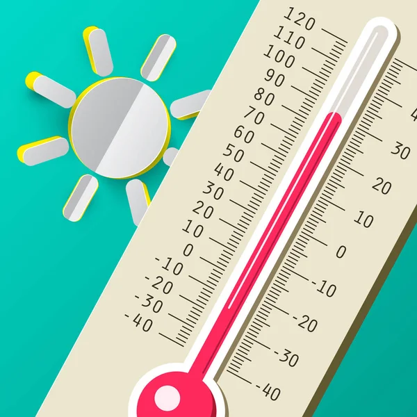 暑い夏の日。温度計 (日) ベクトル フラット設計図と. — ストックベクタ