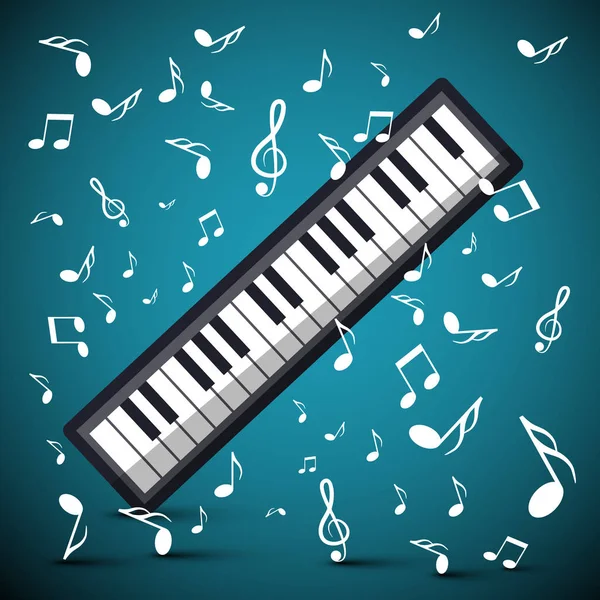 Music Background with Notes and Keyboard — Stock Vector