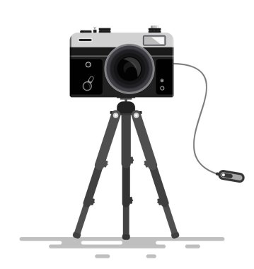 Retro vektör fotoğraf makinesi Tripod üzerinde beyaz arka plan izole üzerinde